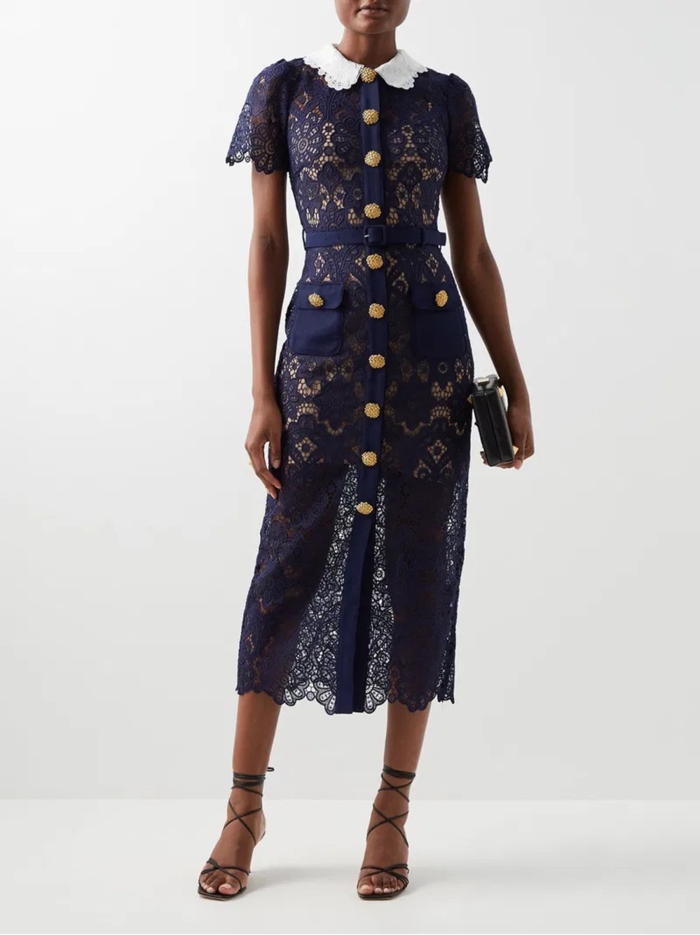 NWT Self Portrait Navy Floral Guipure Midi Dress